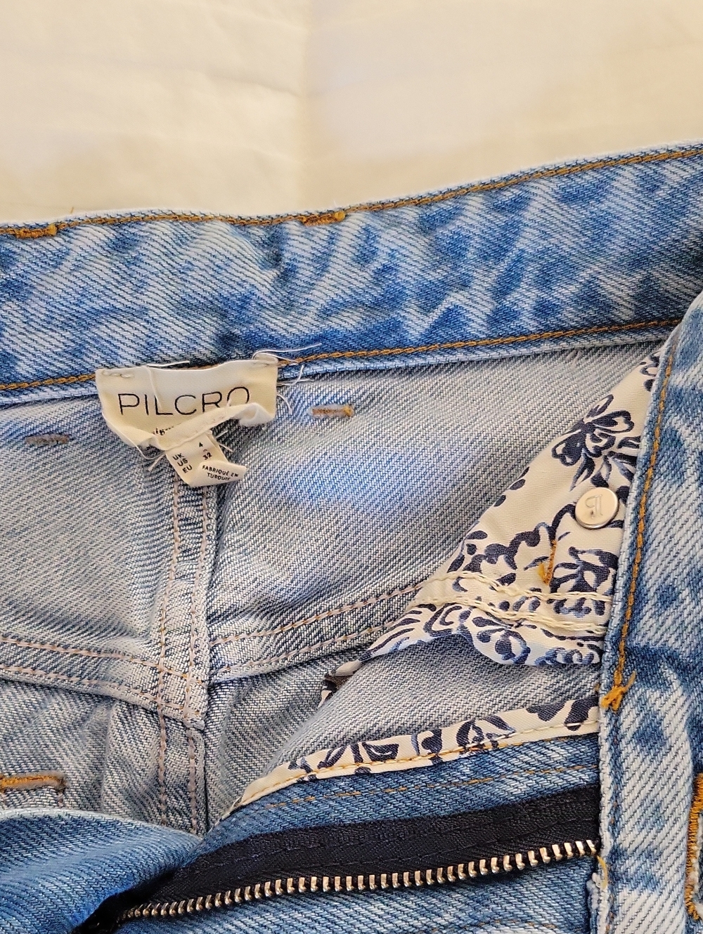 Pilcro Light Wash Denim Midi Skirt with Front Slit
